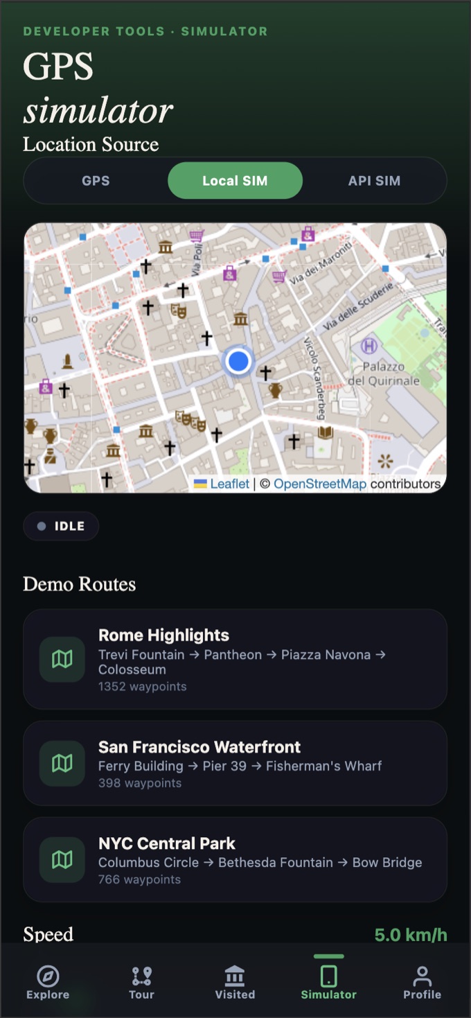 TellTours GPS simulator screen